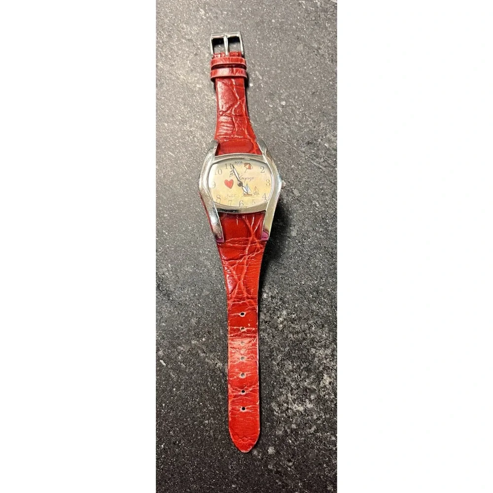Diane Balit Hand Painted‎ Red Leather Bon Voyage Watch New Battery